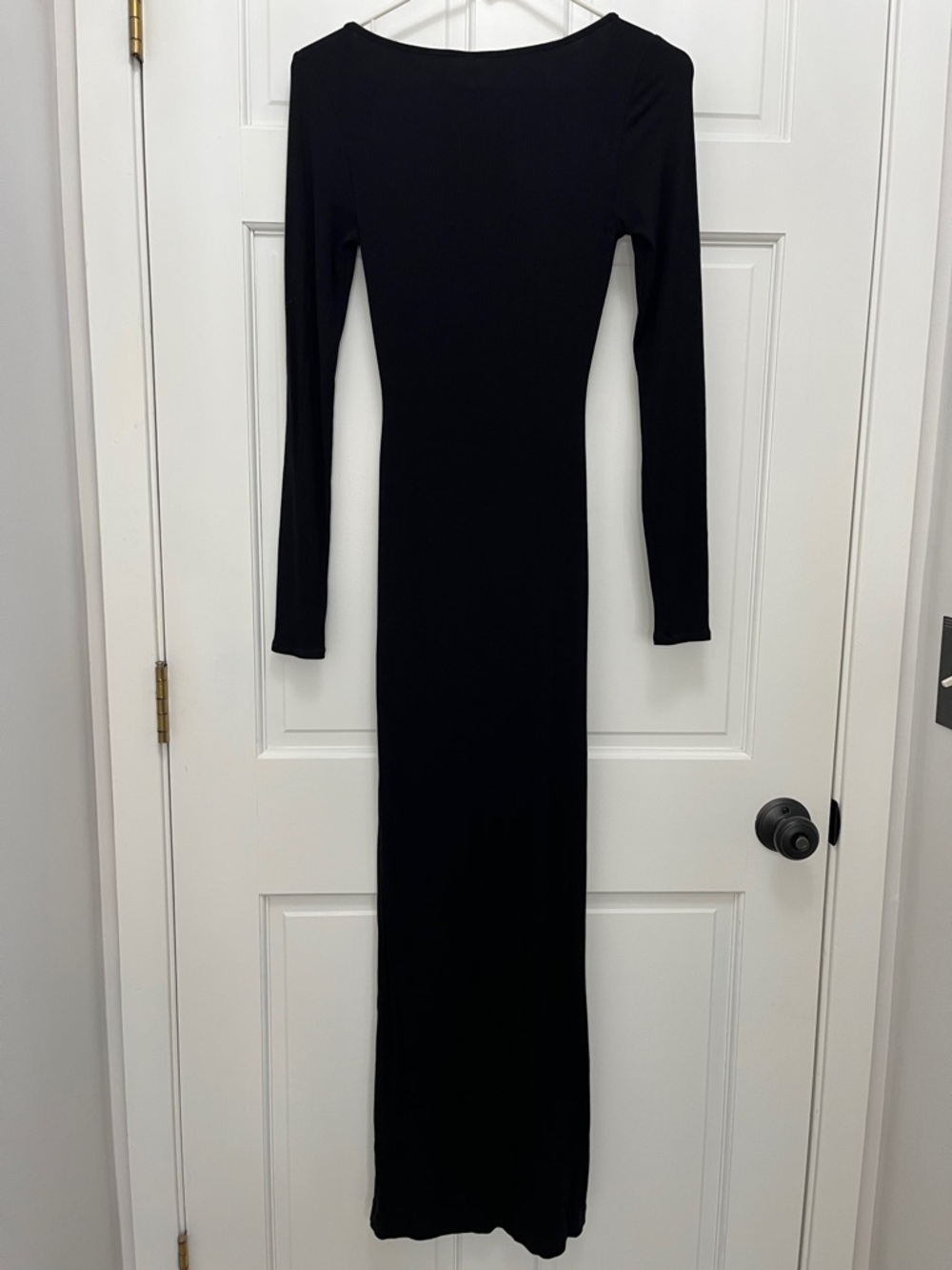 Skims Scoop Neck Black Long Sleeve Ribbed Knit Maxi Dress - Size Small - Picture 7 of 10